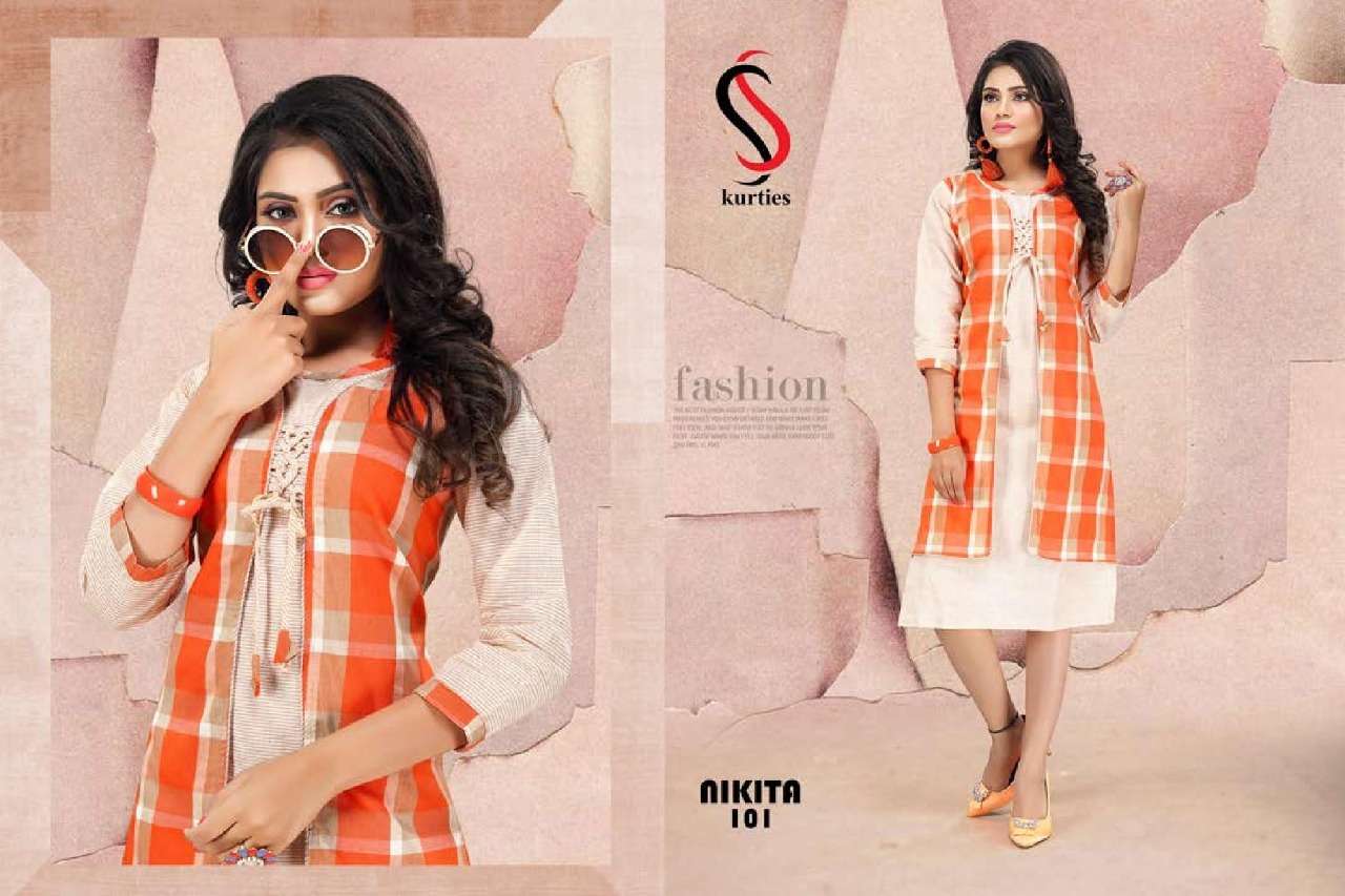 NIKITA BY S S KURTI 101 TO 108 SERIES BEAUTIFUL STYLISH FANCY COLORFUL CASUAL WEAR & ETHNIC WEAR & READY TO WEAR HANDLOOM COTTON KURTIS AT WHOLESALE PRICE